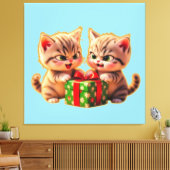 **Cute Kittens Fighting Over a Gift – Funny Christ Leinwanddruck (Insitu (Wohnzimmer))