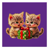 **Cute Kittens Fighting Over a Gift – Funny Christ Poster (Vorderseite)
