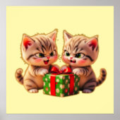 **Cute Kittens Fighting Over a Gift – Funny Christ Poster (Vorne)