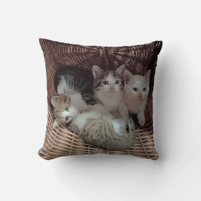 Cute Kittens in Basket Throw Pillow Kissen (Vorderseite)