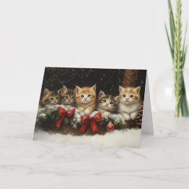 Cute Kittens in Christmas Garland Feiertagskarte