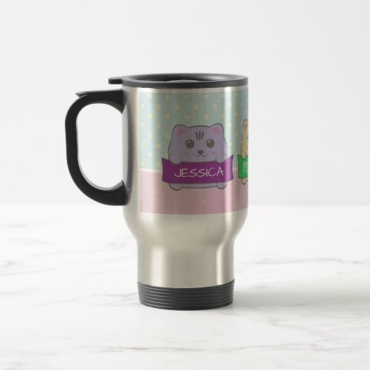 Cute Kittens Personalised Polka Dot Reisebecher (Links)