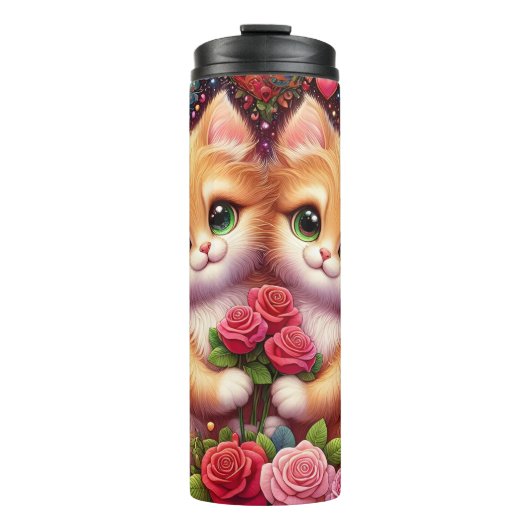 Cute Kittens Rose Bouquet Thermosbecher (Vorderseite)