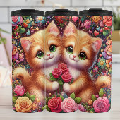Cute Kittens Rose Bouquet Thermosbecher