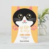 Cute Kitty Baby Arrival Announcement Dankeskarte (Stehend Vorderseite)