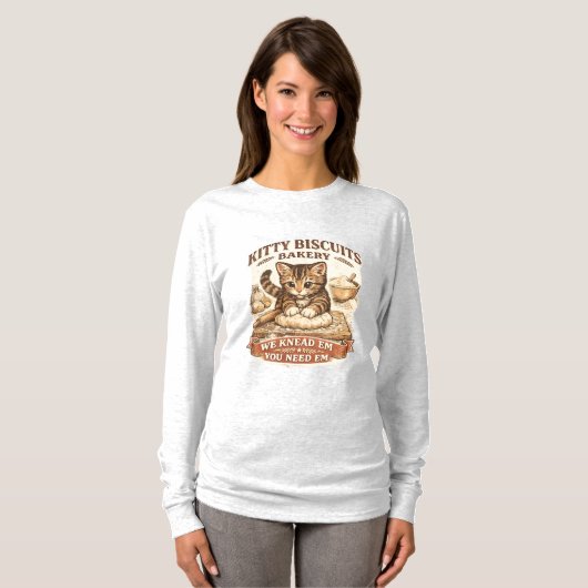 Cute Kitty Biscuits Bakery "We Knead 'Em" Pun T-Shirt (Vorne ganz)