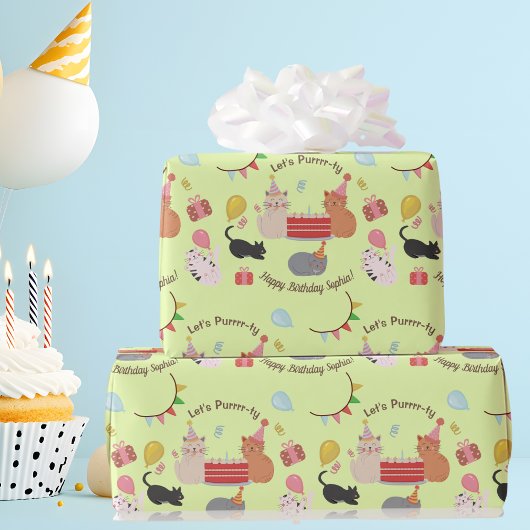 Cute Kitty Cats Let's Purrrr-ty Kid's Birthday Geschenkpapier