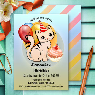 Cute Kitty Cupcake Child Birthday Einladung