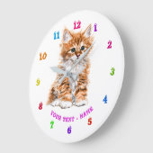 Cute Kitty - Sweet - Custom Text / Name / Color  Große Wanduhr (Winkel)