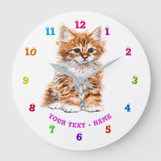 Cute Kitty - Sweet - Custom Text / Name / Color  Große Wanduhr (Vorderseite)