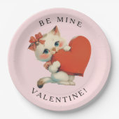 Cute Kitty Vintage Be Mine Valentine Pappteller (Vorderseite)