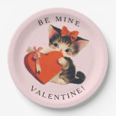 Cute Kitty Vintage Be Mine Valentine Pappteller (Vorderseite)