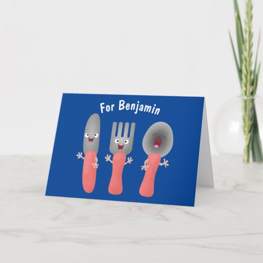Cute knife fork and spoon cutlery cartoon karte (Vorderseite)