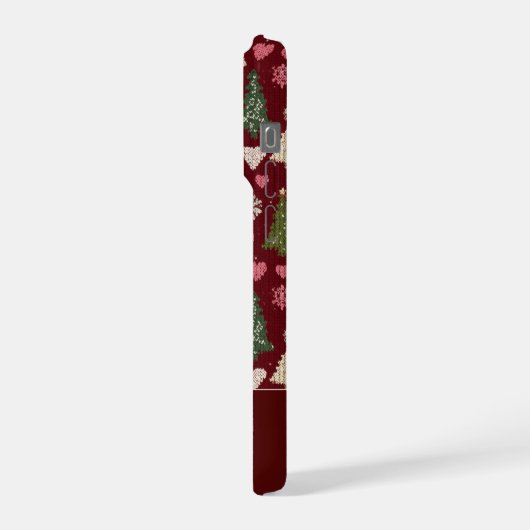 Cute Knitted Christmas Tree and Hearts Pattern iPhone Hülle (Linke Seite)