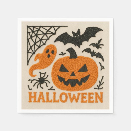 Cute Knitted Pumpkin Bat Halloween Serviette (Vorderseite)