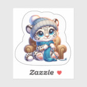 Cute Knitting Anime Kawaii Snow Leopard Stickers Aufkleber (Blatt)
