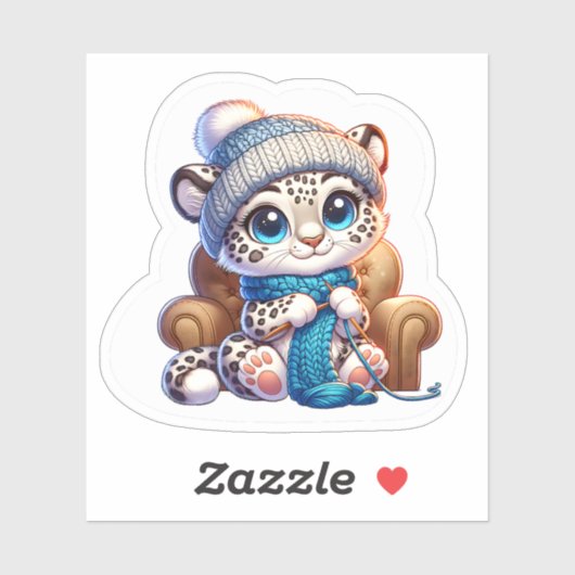 Cute Knitting Anime Kawaii Snow Leopard Stickers Aufkleber (Blatt)