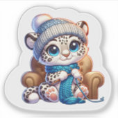 Cute Knitting Anime Kawaii Snow Leopard Stickers Aufkleber (Vorderseite)