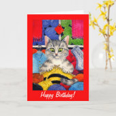 Cute knitting cat birthday or any occasion card karte (Gelbe Blume)