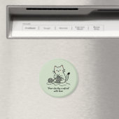 Cute Knitting Kitty Pastel Green Graphic Design Magnet (In Situ (Geschirrspüler))