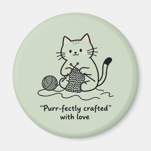 Cute Knitting Kitty Pastel Green Graphic Design Magnet (Vorne)