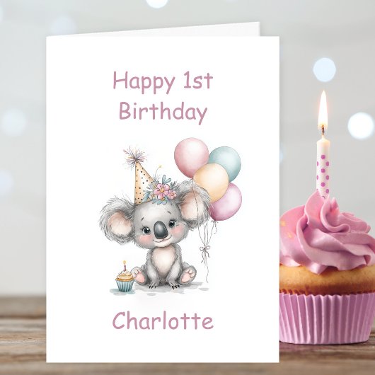 Cute Koala 1st Birthday Karte