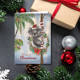 Cute Koala Australian Christmas Card | Palm tree Feiertagskarte