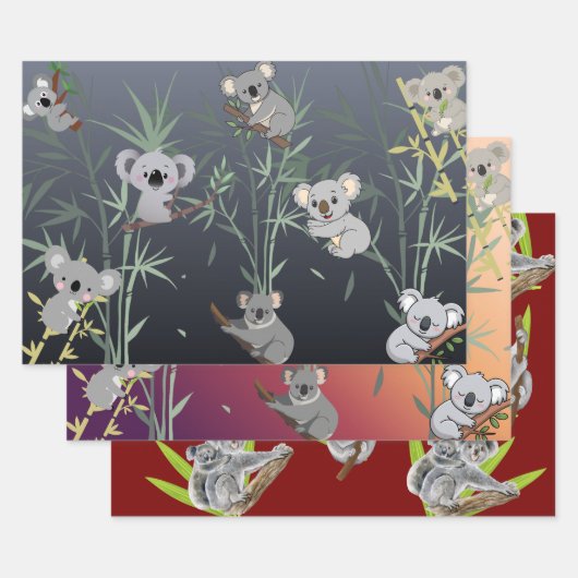 Cute Koala & Bamboo Tree Modern Art Geschenkpapier Set (Set)