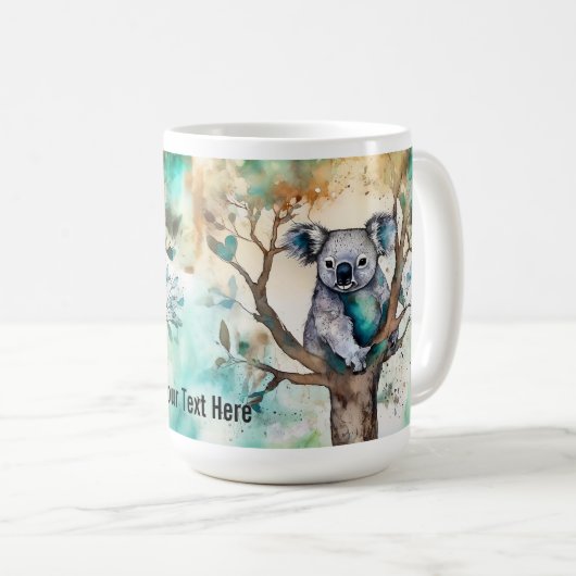 Cute Koala Bear Mug in Tree – Personalize Kaffeetasse (VorderseiteRechts)