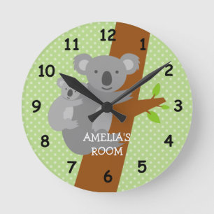 Cute koala bear polka dots nursery wall clock runde wanduhr