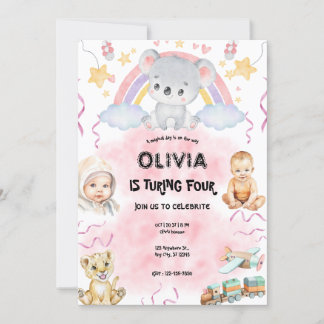 Cute koala Birthday pink Einladung