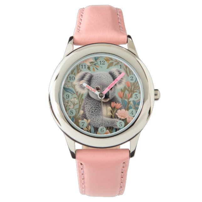 Cute Koala Elegant Pastel Floral Armbanduhr (Vorderseite)