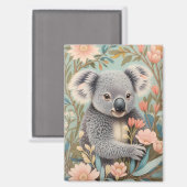 Cute Koala Elegant Pastel Floral Magnet (Vorderseite/Rückseite)