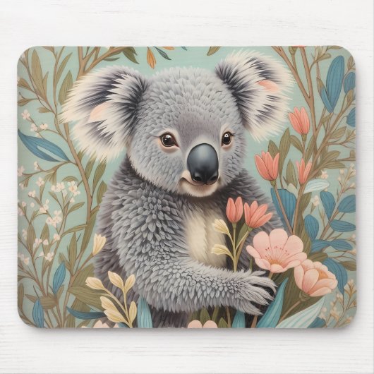 Cute Koala Elegant Pastel Floral Mousepad (Vorne)