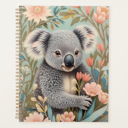Cute Koala Elegant Pastel Floral Planer (Vorderseite)