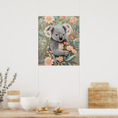 Cute Koala Elegant Pastel Floral Poster (Küche)