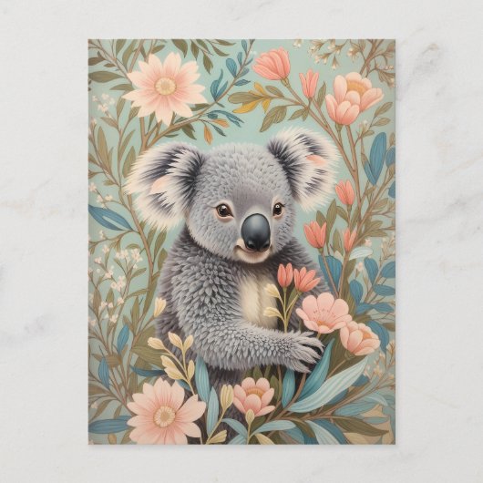 Cute Koala Elegant Pastel Floral Postkarte (Vorderseite)