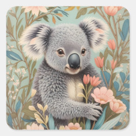 Cute Koala Elegant Pastel Floral Quadratischer Aufkleber