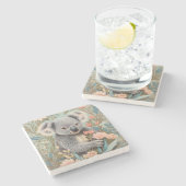 Cute Koala Elegant Pastel Floral Steinuntersetzer (Seitenansicht)