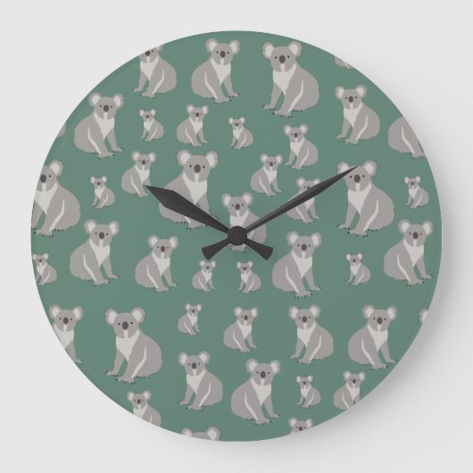 Cute Koala Eucalyptus Green Pattern   Große Wanduhr (Vorderseite)