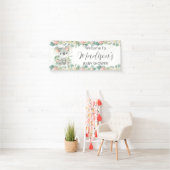 Cute Koala Pink Floral Greenery Welcome Backdrop Banner (Insitu)