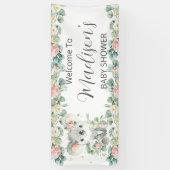 Cute Koala Pink Floral Greenery Welcome Backdrop Banner (Vertikal)