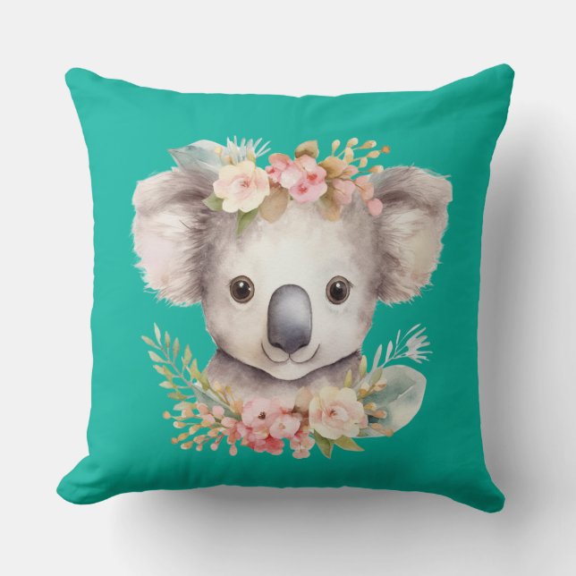 Cute Koala Turquoise Throw Pillow Kissen (Vorderseite)