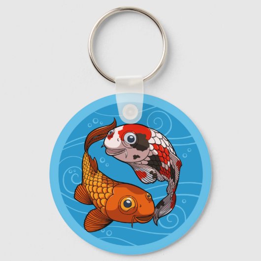 Cute Koi Carp Friends Swimming Yin Yang Cartoon Schlüsselanhänger (Rückseite)