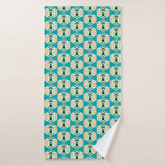 Cute Kokeshi Doll Hexagon Pattern Badehandtuch (Badehandtuch)