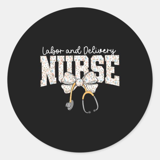 Cute Labor And Delivery Nurse Stethoscope Coquette Runder Aufkleber (Vorderseite)