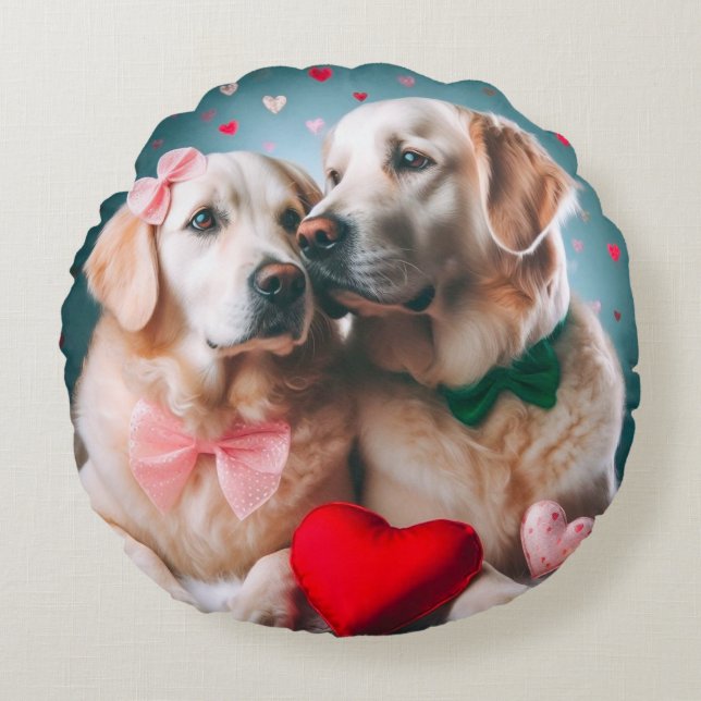 Cute labrador couple valentine's day rundes kissen (Vorderseite)