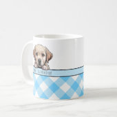Cute Labrador Puppy Best Dog Mom Blue Gingham Kaffeetasse (Vorderseite Links)