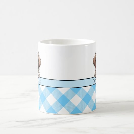 Cute Labrador Puppy Best Dog Mom Blue Gingham Kaffeetasse (Mittel)
