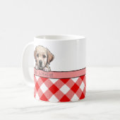 Cute Labrador Puppy Best Dog Mom Red Gingham Kaffeetasse (Vorderseite Links)